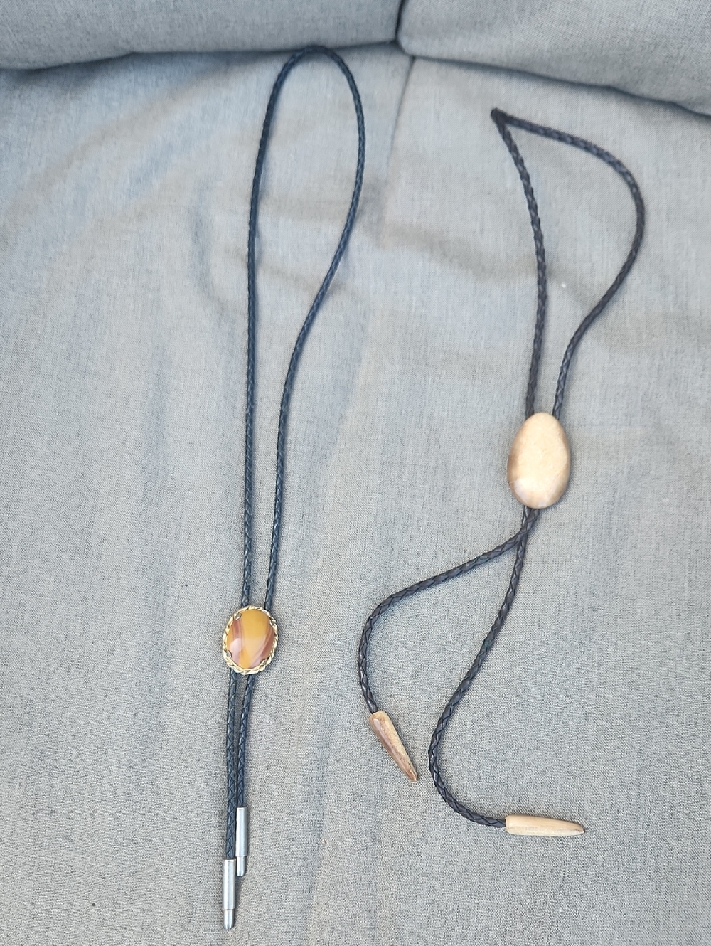 Two Western-Inspired Jasper Stone Bolo Tie Necklaces 18 Inches